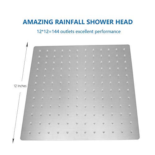 NearMoon Rain Shower Head, High Flow Stainless Steel Square Rainfall Shower, Waterfall Bath Shower Body Covering, Ceiling or Wall Mount (12 Inch, Brushed Nickel) - color: Brushed Nickel, size: 12 Inch Square