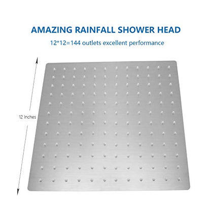 NearMoon Rain Shower Head, High Flow Stainless Steel Square Rainfall Shower, Waterfall Bath Shower Body Covering, Ceiling or Wall Mount (12 Inch, Brushed Nickel) - color: Brushed Nickel, size: 12 Inch Square