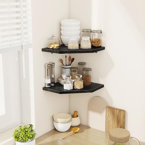 Floating Shelves 4-Pack for Bathroom & Kitchen, Space-Saving Floating Corner Wall Shelf with Easy Installation- Black