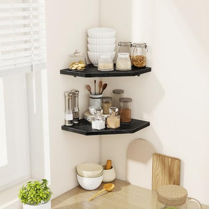 Floating Shelves 4-Pack for Bathroom & Kitchen, Space-Saving Floating Corner Wall Shelf with Easy Installation- Black