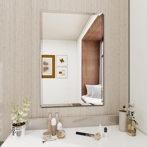 Rectangular Beveled Bathroom Mirrors, 20X30 inch Beveled Bathroom Mirror， | Frameless Mirrors for Bathroom,bedroom/wall/makeup area/cloakroom, hung horizontally or vertically. - size: 20"L x 30"W
