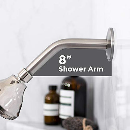 LDR 8 Inch Shower Arm and Flange, Stainless Steel Construction, Shower Head Extension Extender Pipe Arm, Brushed Nickel Finish