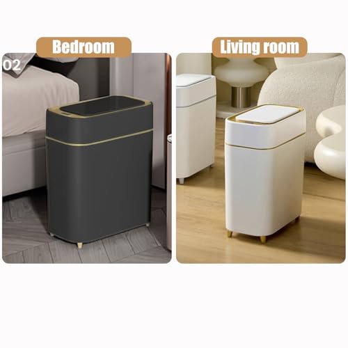 Automatic Bathroom Trash Can with Touchless Lid - Motion Sensor Trash Can | Bathroom, Bedroom, Kitchen, Laundry room, Small Spaces - Slim Smart Trash Bin - Black with Gold Edge, 1Pack - color: Black Gold, size: 1 Pack