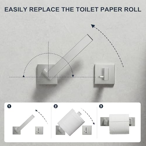 Toilet Paper Holder Wall Mount Brushed Nickel Stainless Steel | Toilet Tissue Roll Holder Bathroom Square Toilet Paper Towel Roll Holder Double Post Pivoting Tissue Handle - color: Brushed Nickel