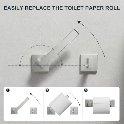 Toilet Paper Holder Wall Mount Brushed Nickel Stainless Steel | Toilet Tissue Roll Holder Bathroom Square Toilet Paper Towel Roll Holder Double Post Pivoting Tissue Handle - color: Brushed Nickel