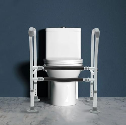 30.7in H Toilet Frame Grab Bars for Elderly Adults, Safety Rail Seat W/Footbeds+ Suction Cups, Height Adjustable Handicap Assist for Elderly Handicap Toilet Frame Grab Bar, 300lbs Capacity.
