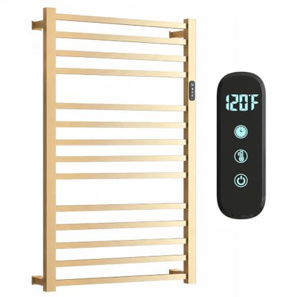14 Bar Luxury Heated Towel Rack for Bathroom, Wall Mounted Electric Towel Warmer Rack with Timer & Temperature Control, Stainless Steel Towel Heater for Bathroom(Brushed Gold) - size: 14 Bars