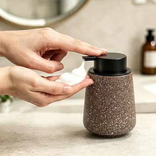 Ceramic Foaming Soap Dispenser - 14.5 oz Foam Hand Soap Dispenser Bathroom, Modern Refillable Dish Wash Soap Bottle for Kitchen with Large Easy-to-Press Pump (Brown) - color: Brown