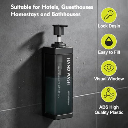 Wall Mounted Lockable Shampoo and Conditioner Dispenser | 17oz Large Pump Head No Drill Refillable ABS Plastic Bottle For Bathroom Shower Commercial Use Black 1 Pack - color: Black, size: 1