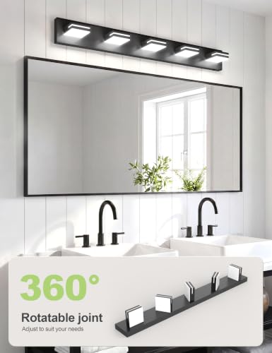 VOLISUN Modern 5-Light, 40-Inch Black Bathroom Vanity Light Fixtures, 360 Rotatable Head, LED Vanity Lights for Bathroom - color: Matte Black-6000K, size: 40-Inch