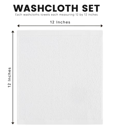 Cotton Washcloths Set - Premium Quality Face Cloths, 100% Cotton Ring Spun, Soft & Absorbent Towels for Body (24 Pack, White)