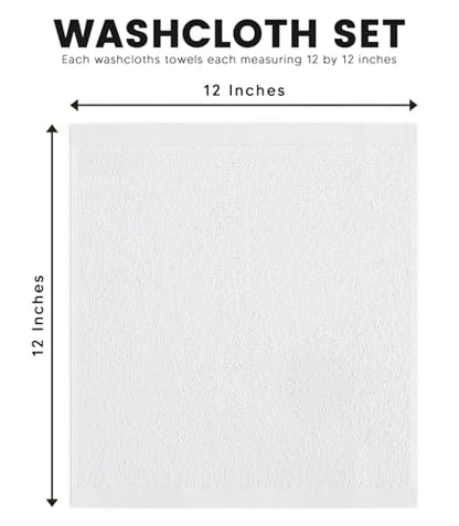 Cotton Washcloths Set - Premium Quality Face Cloths, 100% Cotton Ring Spun, Soft & Absorbent Towels for Body (24 Pack, White)