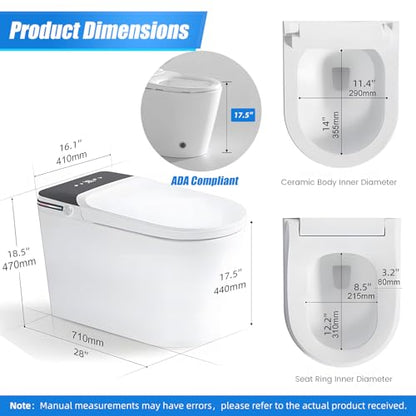 EasyVibe One-Piece Smart Bidet Toilet with Bidet Built In, Elongated Tankless Toilet, Auto Open Lid, Foot Sensor & Dual Auto Flush, Foam Shield, Heated Seat, Warm Air Dryer & 1000g MaP Flush