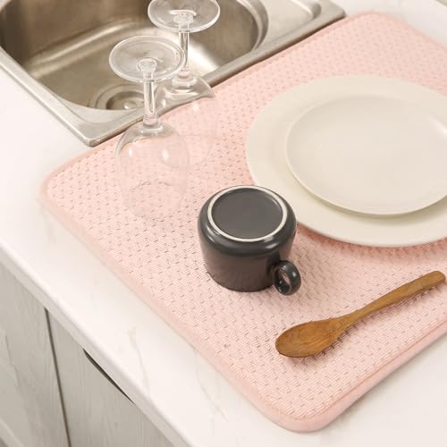 2 Pack Microfiber Dish Drying Mat for Kitchen Counter,Ultra Absorbent Dish Drainer Mat ,Dish Drying Pad , Dish Rack Mat 20×15 Inch (Dusty Pink)