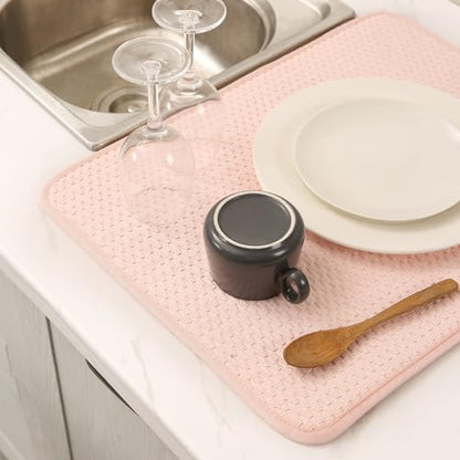 2 Pack Microfiber Dish Drying Mat for Kitchen Counter,Ultra Absorbent Dish Drainer Mat ,Dish Drying Pad , Dish Rack Mat 20×15 Inch (Dusty Pink)