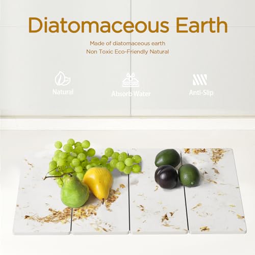Stone Drying Mat for Kitchen Counter, White Italian Translucent Stone Dish Drying Mat-Diatomite Water Absorbing Drying Stone for Kitchen Counter Mat, Quick Dry Stone Mat Kitchen for Cups Bottles.