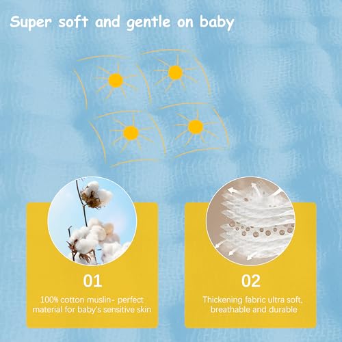 Lovely Care 12 Pack Muslin Burp Cloths 100% Cotton Muslin Cloths Large 20''x10'' Extra Soft and Absorbent Baby Burping Cloth - Aqua - color: Aqua, size: 10x20 Inch (Pack of 12)