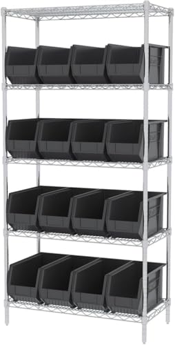 Akro-Mils 30265 AkroBins Plastic Storage Bins, 18"x8.25"x9", Black, 6-Pack | Space-Saving Stackable Bins for Garage, Pantry, Craft Organization - color: Black