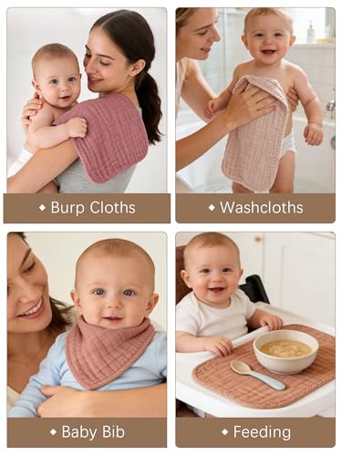 Lovely Care 12 Pack Muslin Burp Cloths 100% Cotton Muslin Cloths Large 20''x10'' Extra Soft and Absorbent Baby Burping Cloth - Warm Clay - color: Warm Clay, size: 10x20 Inch (Pack of 12)