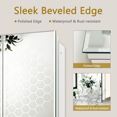 Bathroom Medicine Cabinet with 30x26 in Rectangular Beveled Frameless Mirror,Double Door Wall Mounted Mirror Cabinet for Bathroom Toilet Kitchen,Recess or Surface Mount - size: FMG-CM7005-3026