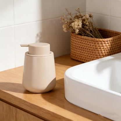 Bosilunlife 12Oz Ceramic Foam Soap Dispenser for Bathroom Kitchen Counter | Premium countertop foam pump creates delicate dense foam, stable desktop placement, Khaki - color: Khaki