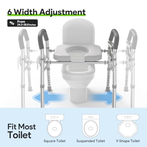 Raised Toilet Seat with Handles, Heavy Duty 400lb Medical Safety Frame, Bathroom Assist Toilet Seat Raiser for Seniors, Handicap, Disabled