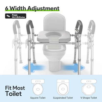 Raised Toilet Seat with Handles, Heavy Duty 400lb Medical Safety Frame, Bathroom Assist Toilet Seat Raiser for Seniors, Handicap, Disabled