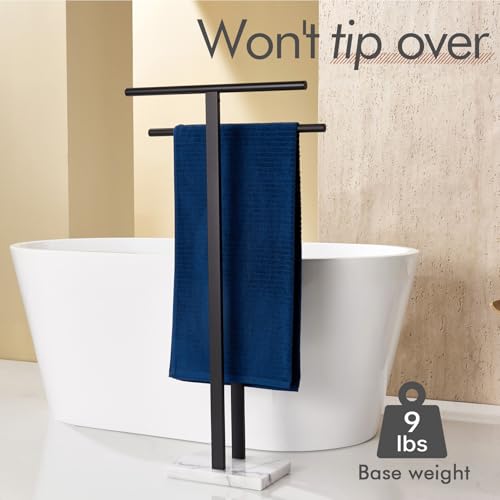 KOKOSIRI Free Standing Towel Racks Matte Black 2-Tier Towel Holder for Bathroom Floor Stand with Heavy Marble Base Thicken Steady Design Stainless Steel THS0005-BK - color: Matte Black