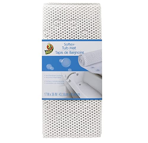 Duck Brand Softex Bath Mat for Tubs, Machine Washable, 17 x 36 Inches, White, Skid Resistant (393477)