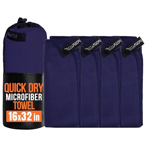 illusion Small Microfiber Gym Towels for Men and Women Active Sports (32" L x 16''W)-Lightweight Quick Dry Gym Towel for Sweat-Workout Towels Ideal for Yoga, Camping, Running, and Outdoor Activities - color: Dark Blue, size: 32x16 in - Pack of 4