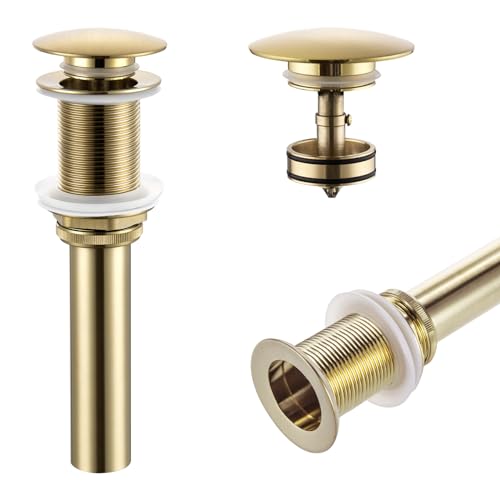 KOKOSIRI Pop Up Sink Drain with Strainer Basket, Brushed Gold Bathroom Sink Drain with Detachable Hair Catcher Anti Clogging for Vanity Vessel Sink Without Overflow, C1002BG - color: Brushed Gold