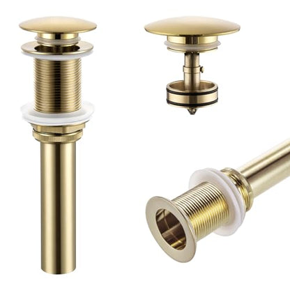KOKOSIRI Pop Up Sink Drain with Strainer Basket, Brushed Gold Bathroom Sink Drain with Detachable Hair Catcher Anti Clogging for Vanity Vessel Sink Without Overflow, C1002BG - color: Brushed Gold