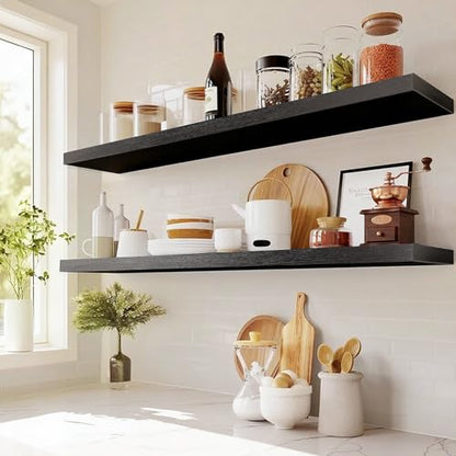 AMADA HOMEFURNISHING Floating Shelves Wall Mounted, 47 x 8 Inch Wall Shelves for Bathroom, Bedroom, Living Room, Black Shelves Set of 2 - color: Black, size: 47 inches