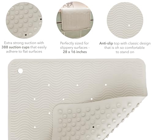 HEVEA Natural Rubber Wave Bath Mat – Long 28 × 16 in - Non-Slip Shower & Bathtub Mat with 388 Suction Cups, Plastic-Free & Biodegradable (Marble) - color: Marble, size: 15.5" x 27.6" (Wave Long)