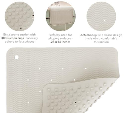HEVEA Natural Rubber Wave Bath Mat – Long 28 × 16 in - Non-Slip Shower & Bathtub Mat with 388 Suction Cups, Plastic-Free & Biodegradable (Marble) - color: Marble, size: 15.5" x 27.6" (Wave Long)