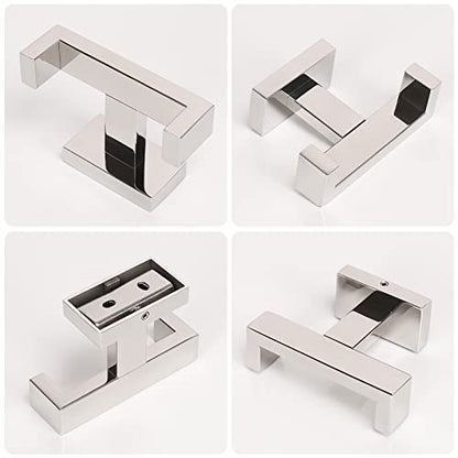 NearMoon Bath Double Towel Hook- SUS304 Stainless Steel Square Robe Towel Holder, Heavy Duty Rustproof Double Coat Hook for Bathroom Livingroom Kitchen Wall Mounted, 2 Pack (Chrome Finish) - color: Chrome Finish