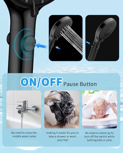 Shower Head with Handheld, High Pressure Showerhead with Hose Black | 80" Extra Long Stainless Steel Hose & Adjustable Bracket, Shower Heads with ON/OFF Switch for Pets Bath - color: Matte Black, style: 6 Spray-Settings