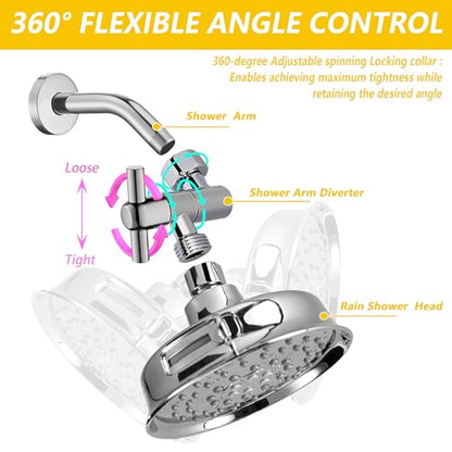 All Metal Adjustable Shower Head Extension Adapter, 360° Swivel Stainless Steel Showerhead Adapter for Fixed and Rain Showerhead, Chrome
