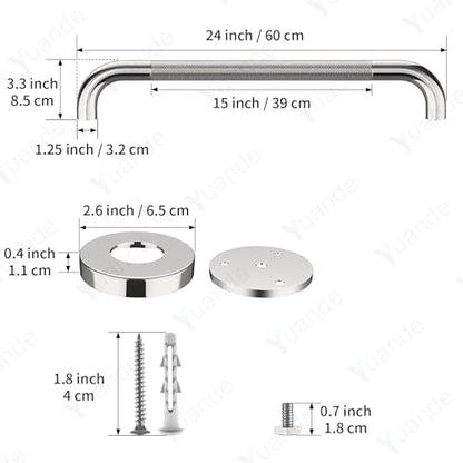 24 Inch Anti Slip Shower Grab Bar,YuanDe Chrome Bath Grab Bar | Stainless Steel Knurled Bathroom Safety Rail, Shower Handrail Support, Handicap Elderly Balance Assist Handles-1.25" Diameter - color: Chrome, size: 24inch-1 Pack