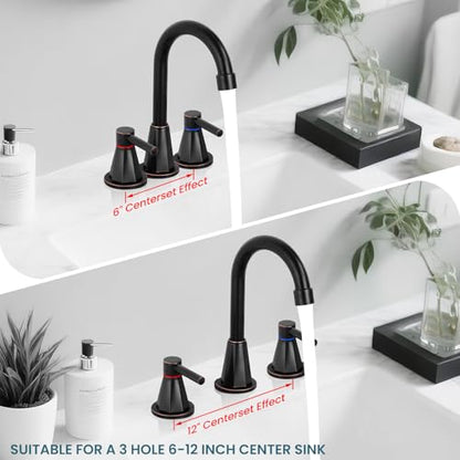 8 Inch Bathroom Faucet 3 Hole ORB 2 Handle Bathroom Sink Faucet | Stainless Steel, 360° Swivel Spout, Widespread 2 Handle, Includes Pop-Up Drain,Water Supply Lines,Oil Rubbed Bronze - color: Oil Rubbed Bronze
