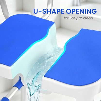 U Shaped Shower Chair for Inside Shower with Arms & Back Heavy Duty Shower Bench for Elderly & Disabled Height Adjustable Bath Seat Non-Slip Feet Shower Stool (Blue) - color: Blue