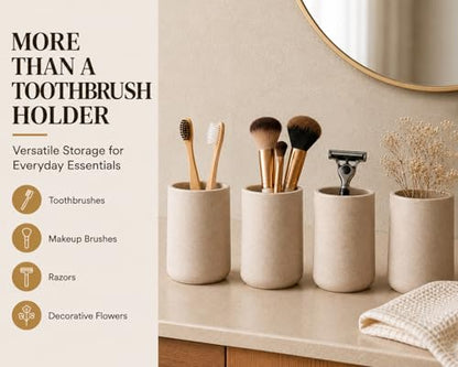 Clasin Home 3 Pcs Bathroom Accessories Set, Liquid Soap Dispenser with Large Pump, Toothbrush Holder Cup and Soap Dish, Sandstone Texture Bathroom Counter Set for Modern Home (Beige) - color: Beige