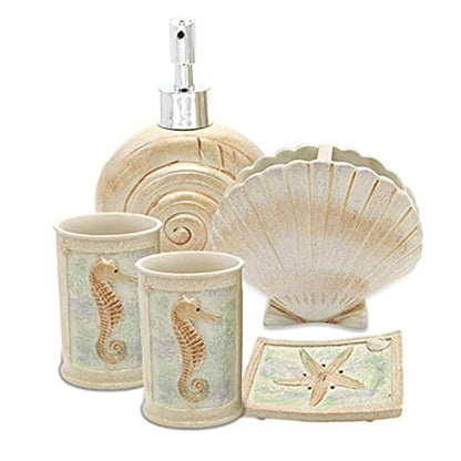 Bathroom Accessories Set, 5 PCS Bath Ensemble Set Includes Soap Dispenser, Soap Dish, Tumbler, Toothbrush Holder - Polyresin Glass for Home, Office, Superior Hotel - color: Beige