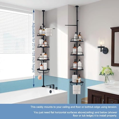 Corner Shower Caddy Constant Tension Pole Rustproof Shower Rack 4 Tiers Adjustable Bathroom Storage Organizer Drill Free