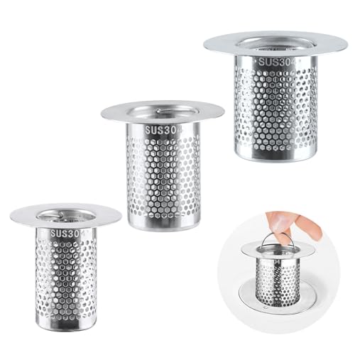 3Pcs Sink Drain Strainer Shower Strainer Hair Catcher Floor Drain Filter | with Handle Stainless Steel Drainer Filter Used to Prevent Clogging of Kitchen Sinks - size: 1.97"&2.17"&2.56"