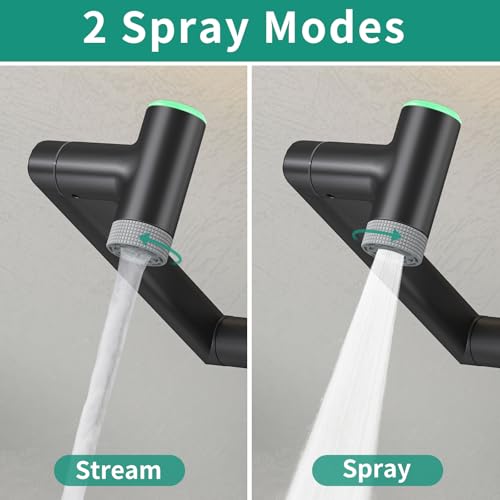 Modern Bathroom Faucet 1 Hole with Temperature Display, Matte Black | Batteries-Free, 1080° Rotatable Single Hole Bathroom Faucet, Single Handle Bathroom Vanity Faucets, 2 Spray Modes - color: Matte Black