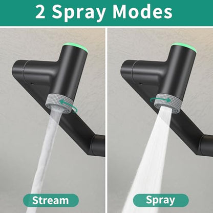 Modern Bathroom Faucet 1 Hole with Temperature Display, Matte Black | Batteries-Free, 1080° Rotatable Single Hole Bathroom Faucet, Single Handle Bathroom Vanity Faucets, 2 Spray Modes - color: Matte Black