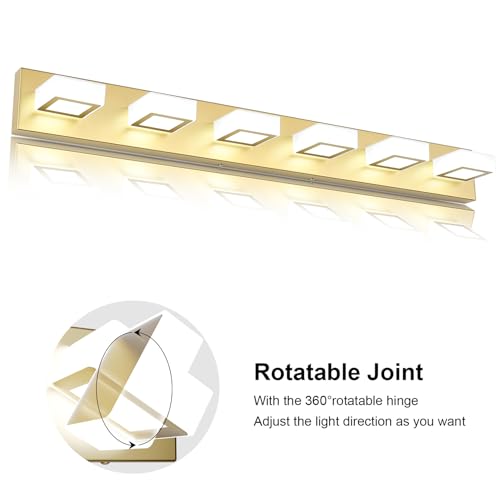 Ralbay Modern Gold Vanity Lights 6 Lights LED Modern Gold Vanity Lights Over Mirror Fixture Acrylic Gold Bathroom Vanity Wall Light (White Light 6000K) - size: 40.4 inch