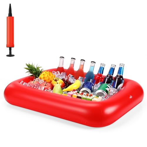 FillTouch Rectangular Inflatable Serving Bar Floating Drink Holder for Pool Inflatable Cup Holders Hot Tub Accessories, Adults Swimming Fun Drink Floats for Swimming Pool Party(Red) - color: Red