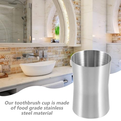Travel Mouthwash Cup Bathroom Tumbler Stainless Steel | Brushed Nickel Water Cup, Metal Toothbrush Tumbler Toothpaste Mug for Home, Bathroom, Camping